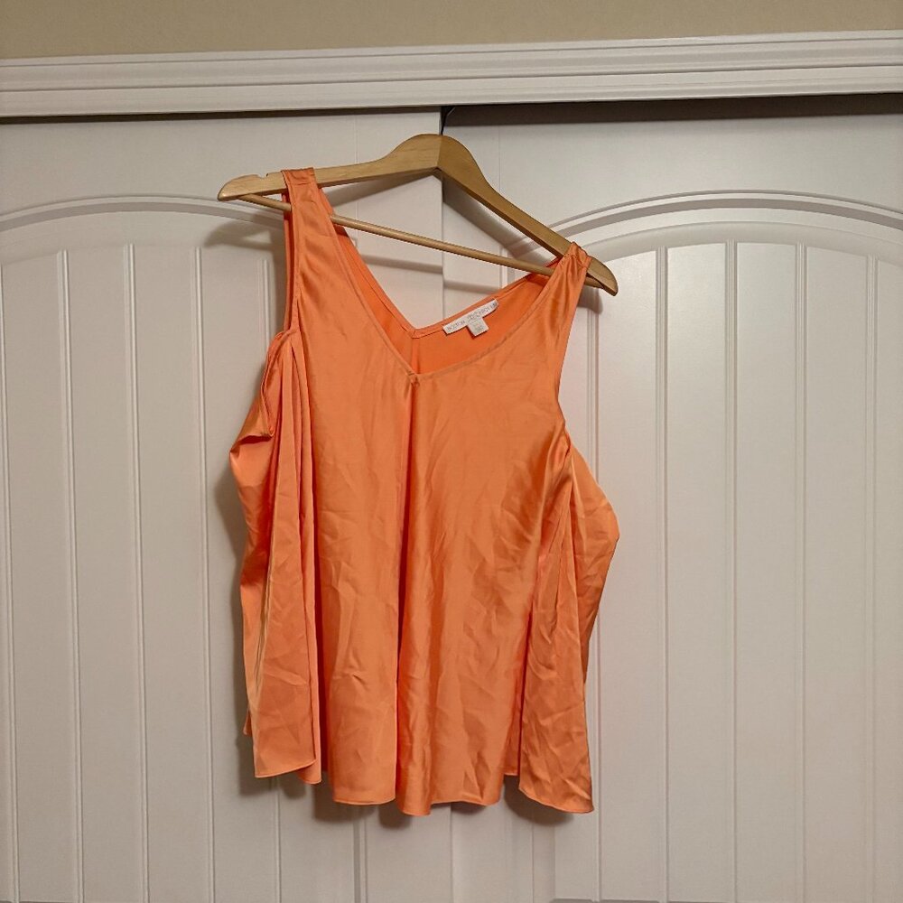 Boston Proper Cold Shoulder Blouse Small Pastel Orange Long Sleeve Deep V Neck